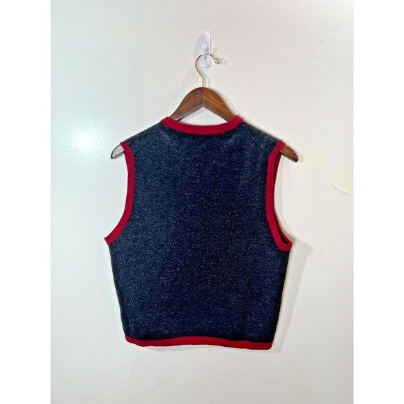 Vintage J.Crew Womens Merino Wool Vest Sz L Gray Red Preppy Academia Grandpacore - Picture 2 of 6